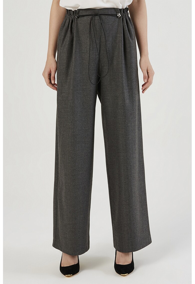 Pantaloni drepti cu banda elastica in talie - Gri inchis