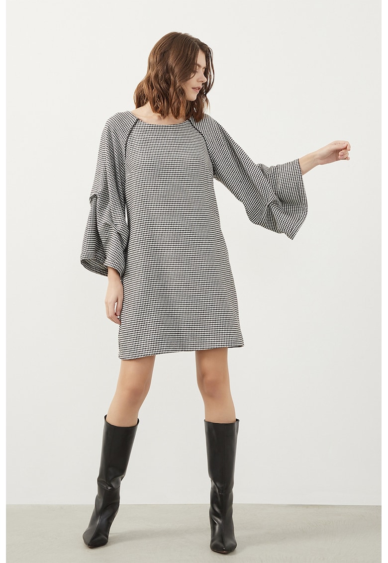 Rochie scurta cu maneci cu volane - Alb/Negru