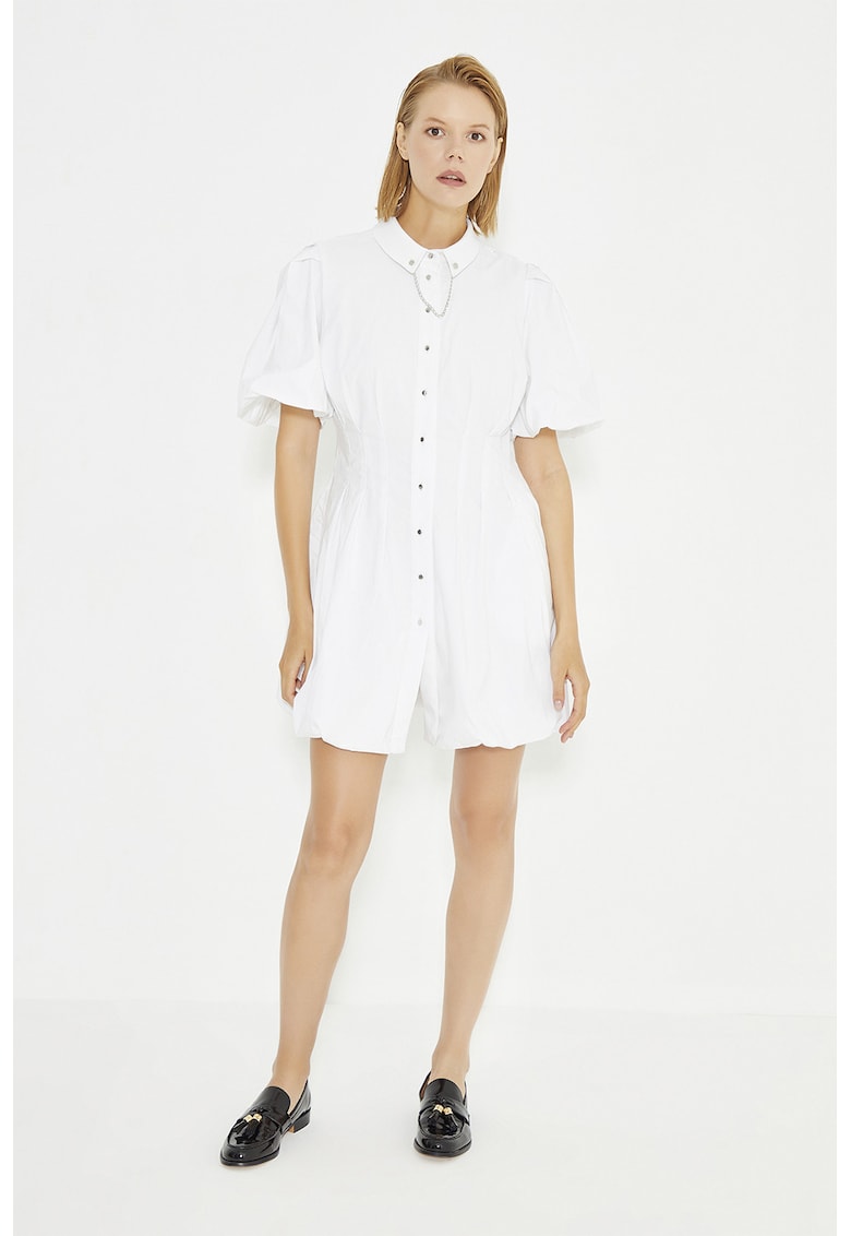 Rochie-camasa cu buzunare laterale si lant decorativ