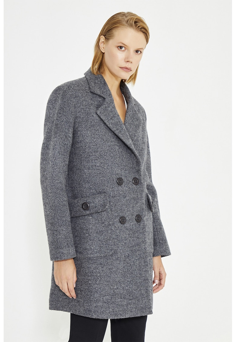 Paltom din amestec de lana cu doua randuri de nasturi