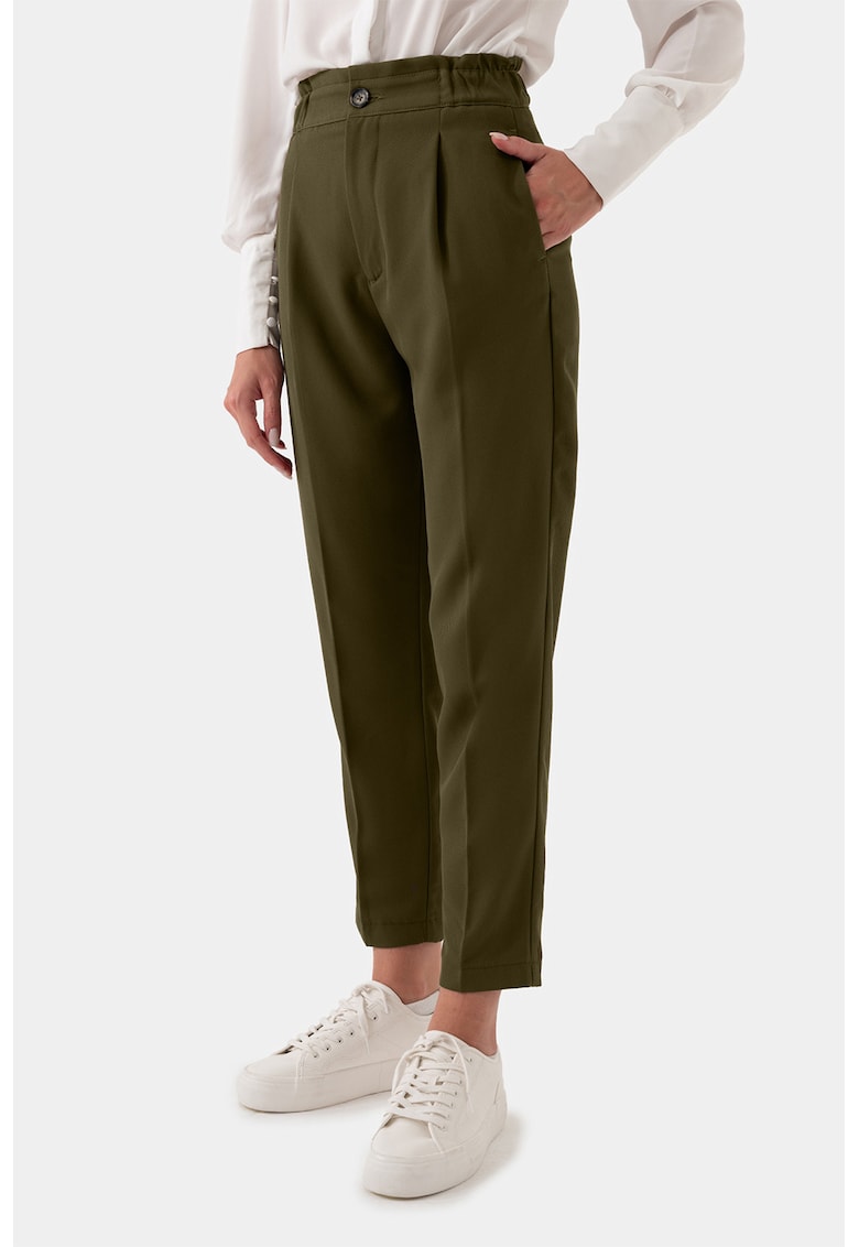 Pantaloni crop cu talie inalta - Kaki