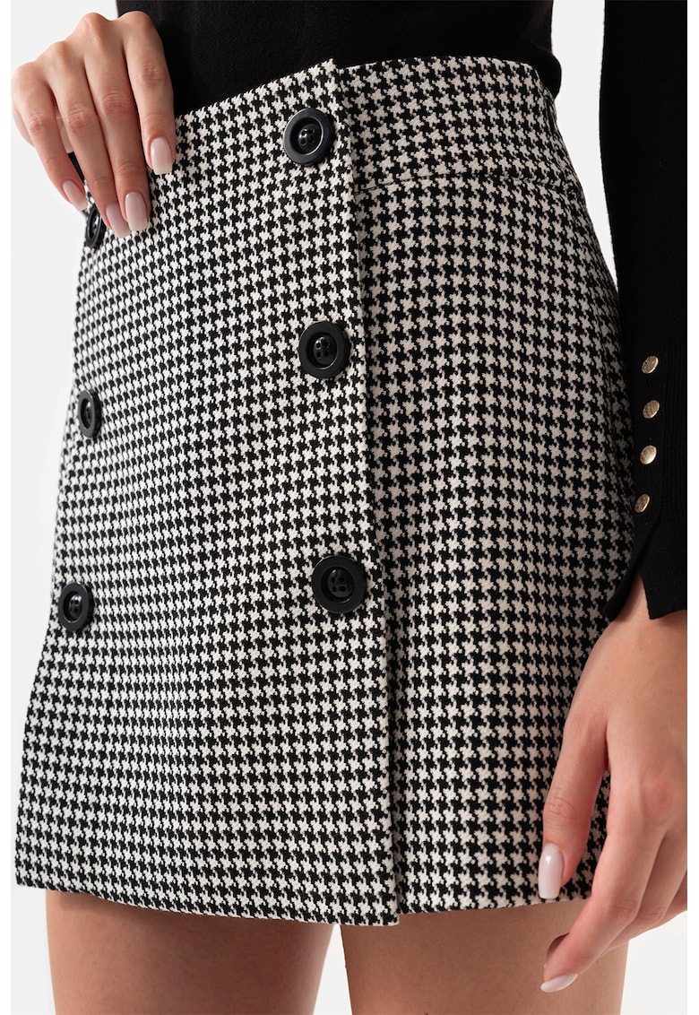 Just Like You Fusta mini cu model houndstooth - Negru/Alb murdar