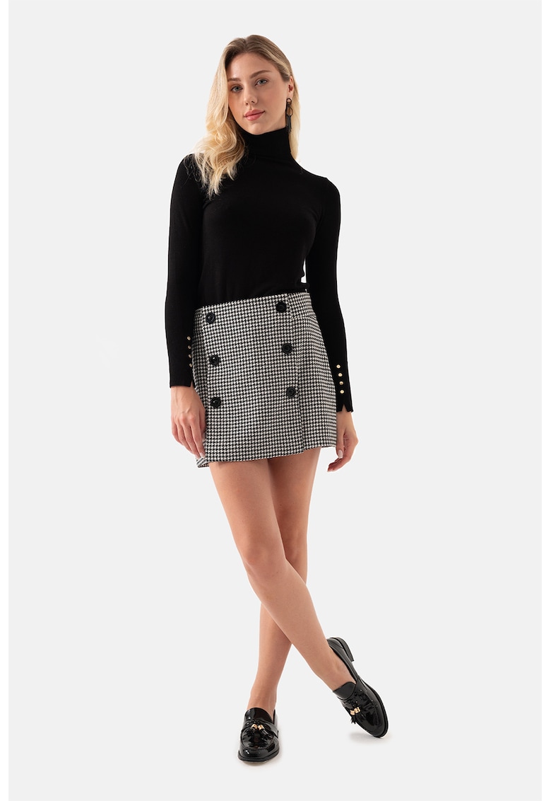 Fusta mini cu model houndstooth - Negru/Alb murdar
