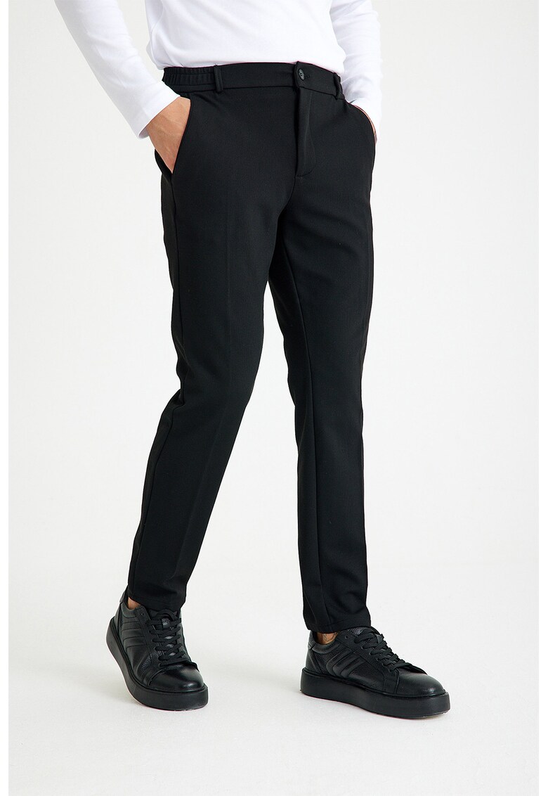 Pantaloni slim fit cu talie elastica - Negru