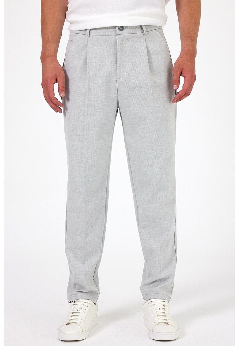 Pantaloni uni cu buzunare laterale - Gri deschis