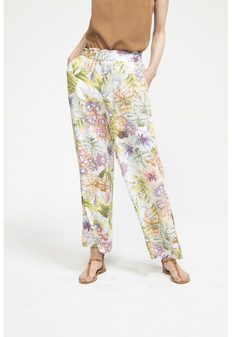 Pantaloni relaxed fit cu design floral