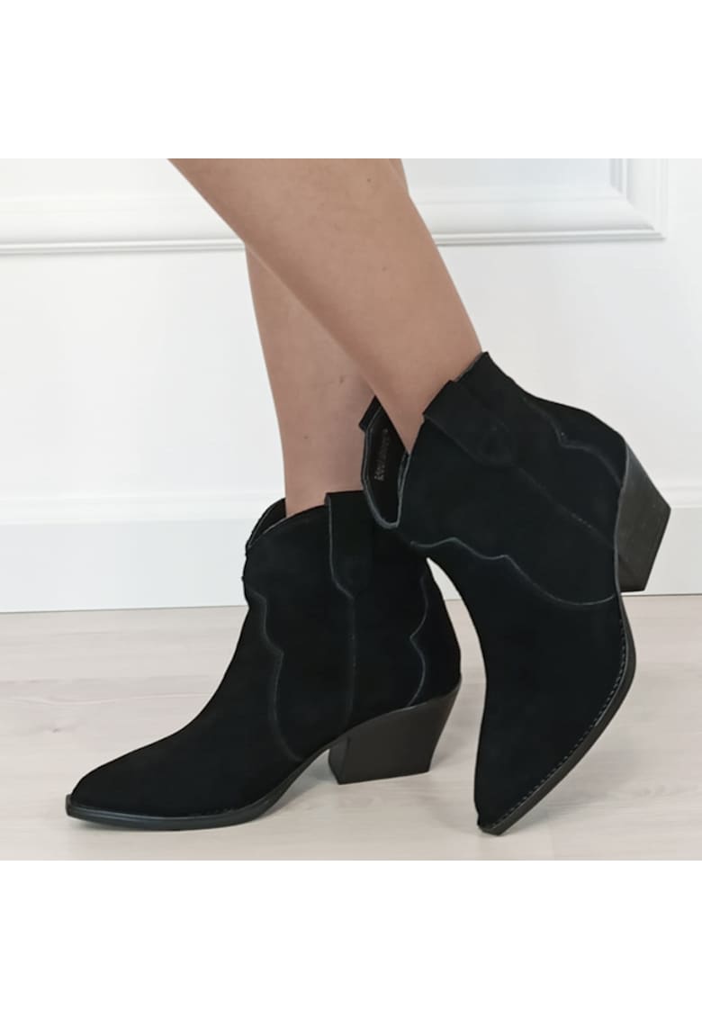 Botine negre din piele naturala cu toc comod 6338 114 18639
