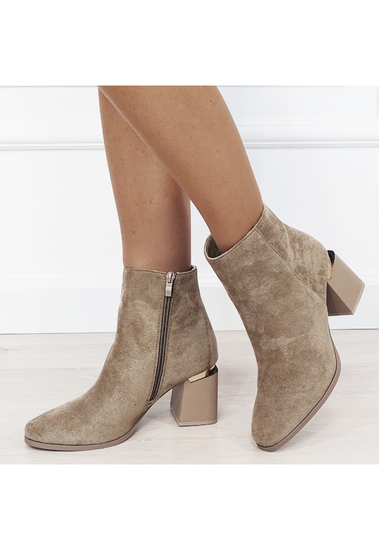 Botine kaki deschis elegante 7607-2 116 18631