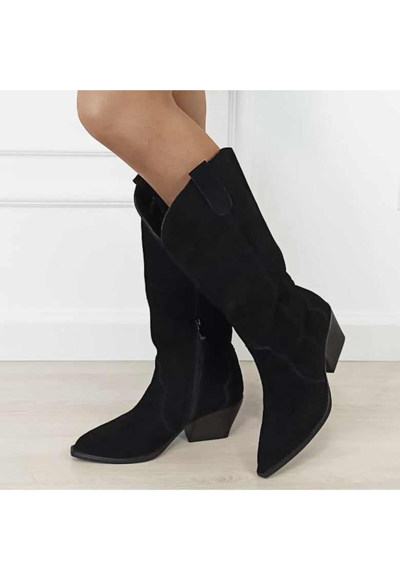 Cizme negre din piele naturala cu toc comod 6396 113 18663