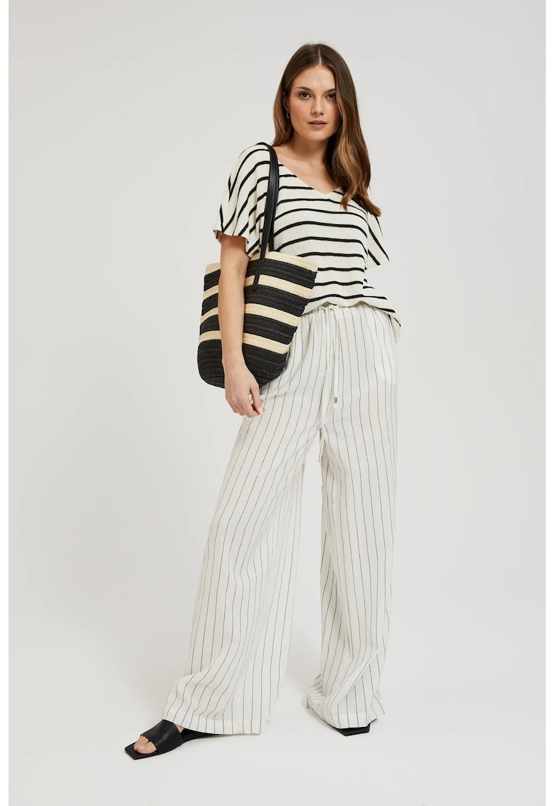 Geanta din paie cu dungi negre ONE SIZE