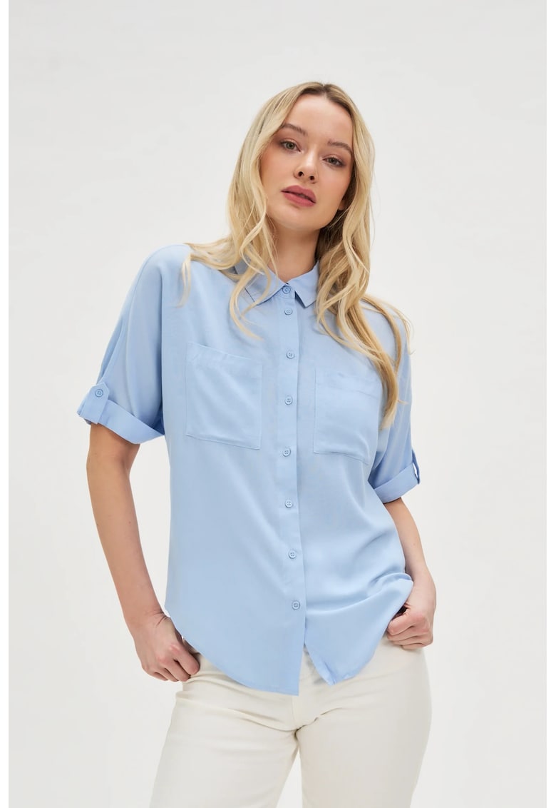 Camasa din Vascoza Albastra cu Maneci Scurte - Albastru deschis