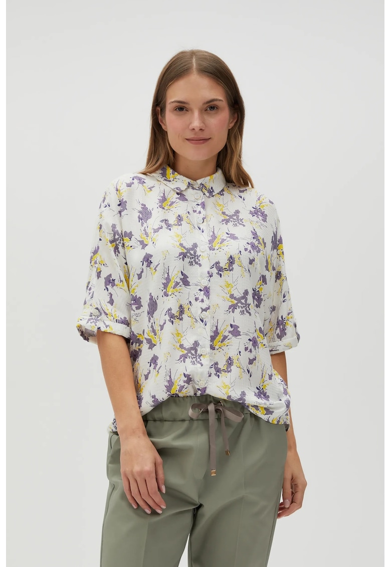 Camasa bej cu flori din viscoza - Violet