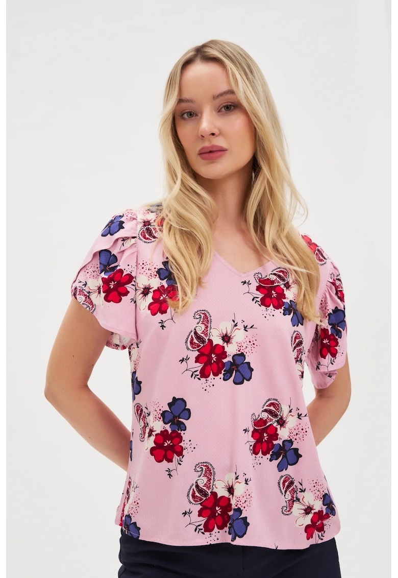 Camasa roz din viscoza cu flori - Roz
