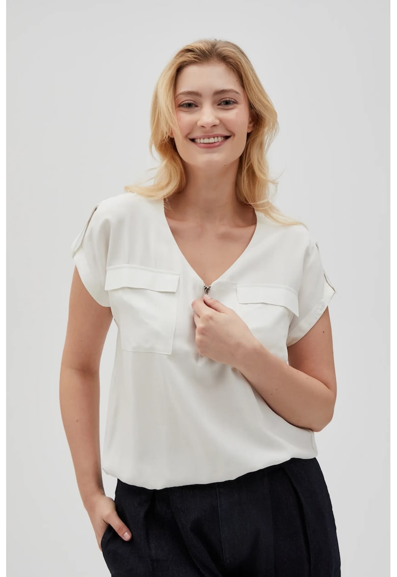 Camasa alba din viscoza cu decolteu in V