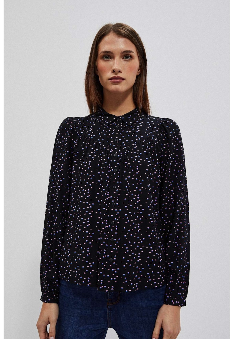 Camasa Neagra Cu Model si Maneci Puff - Negru