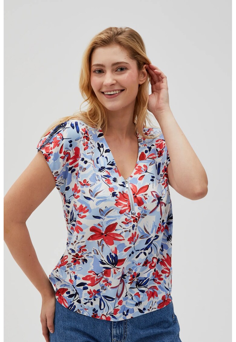 Camasa din viscoza albastra cu fermoar - BLUE