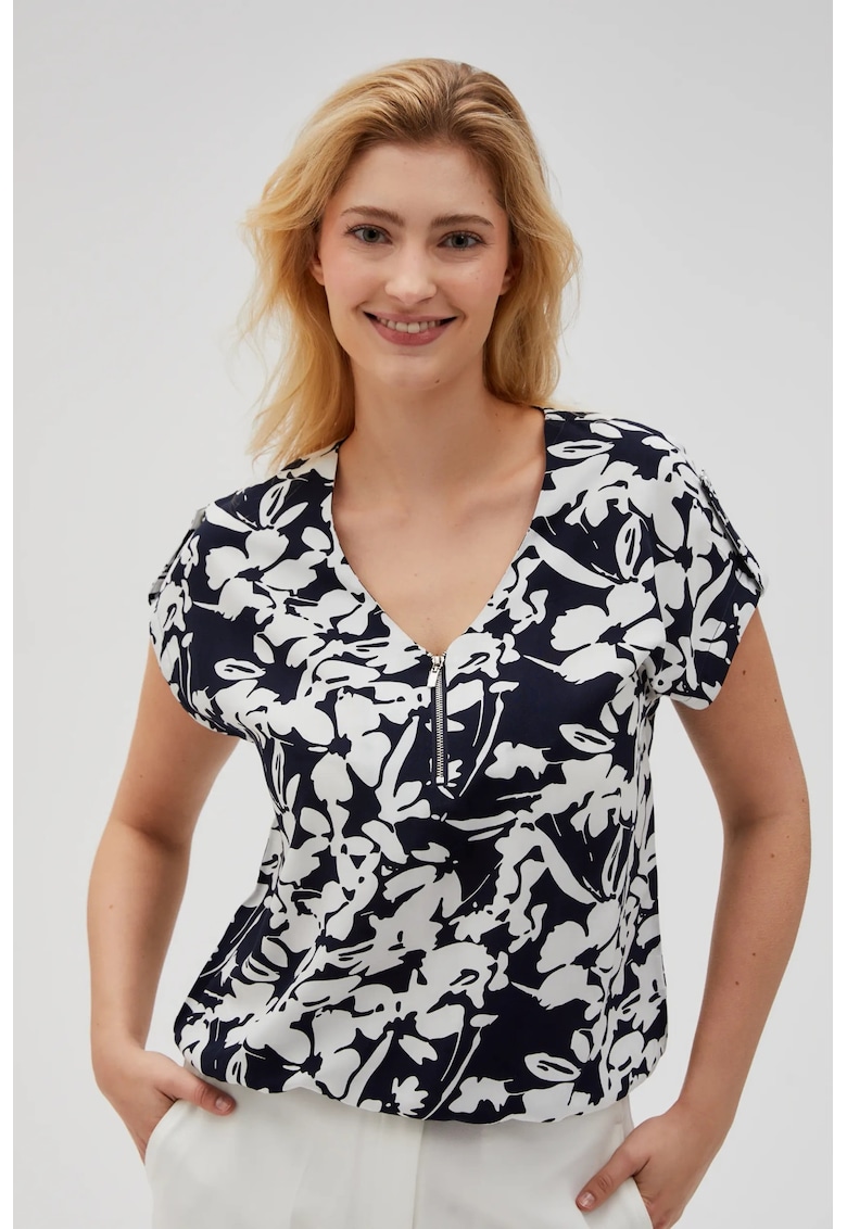 Camasa din viscoza cu fermoar albastra inchisa - Bleumarin