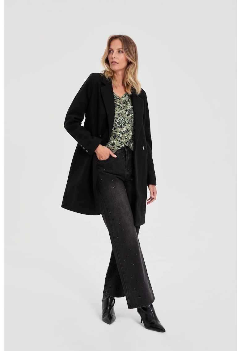 Palton negru cu doua randuri de nasturi - Negru