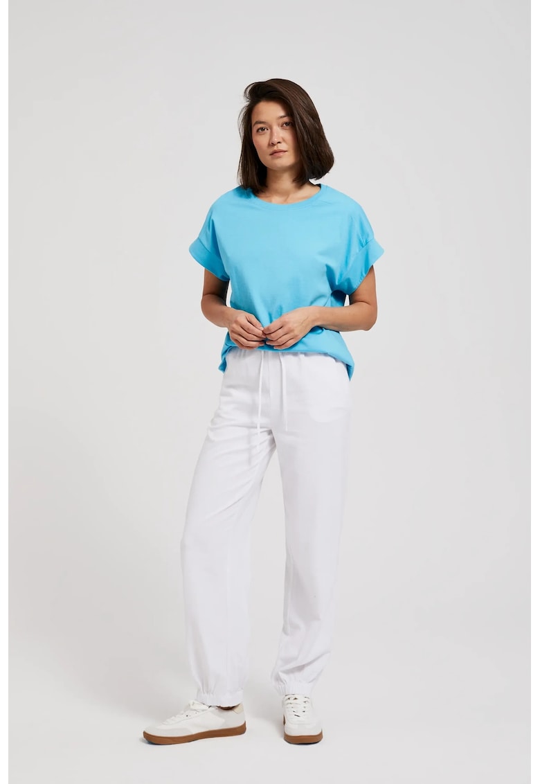 Pantaloni din viscoza - albi - M - cu elastic in talie si buzunare