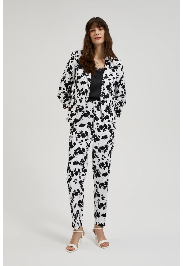 Pantaloni eleganti cu dungi alb-negru - Negru