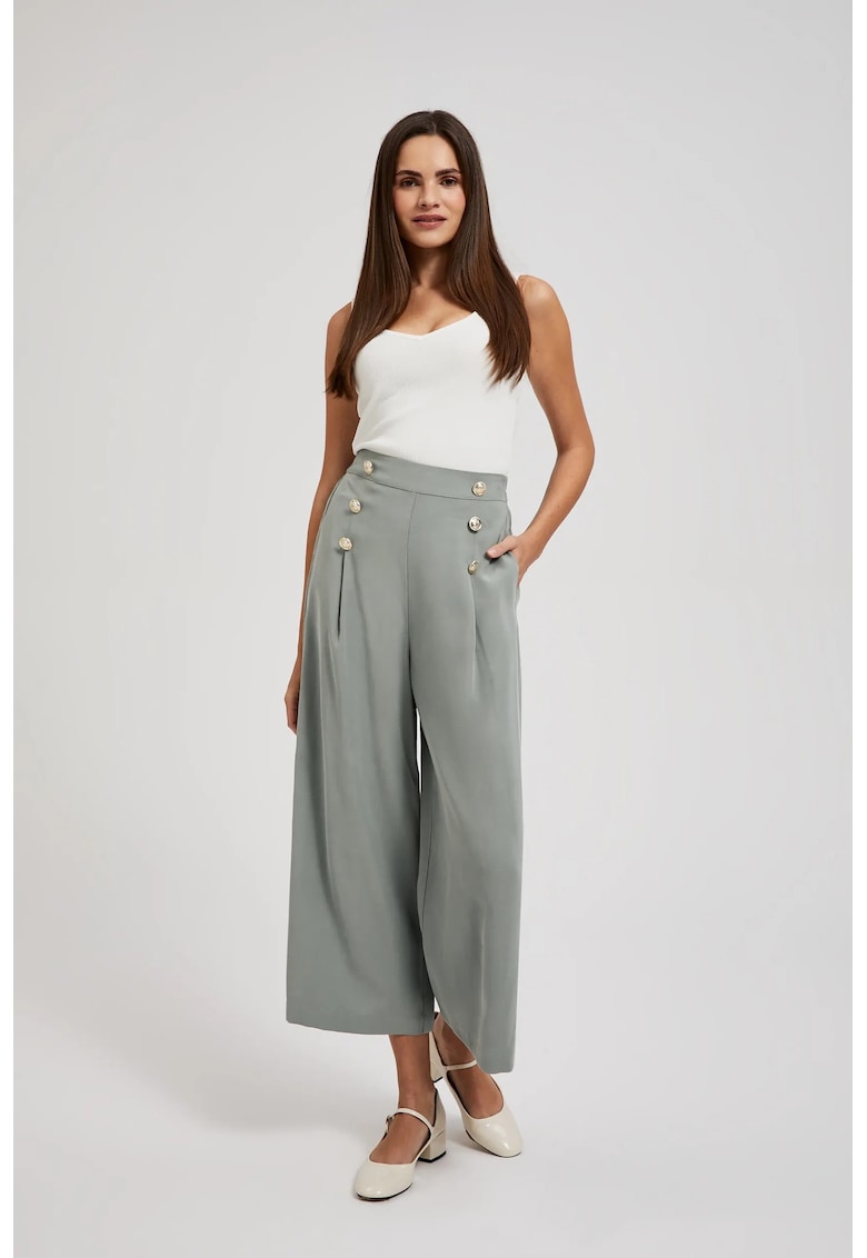 Pantaloni culotte cu butoane maslinii - Verde