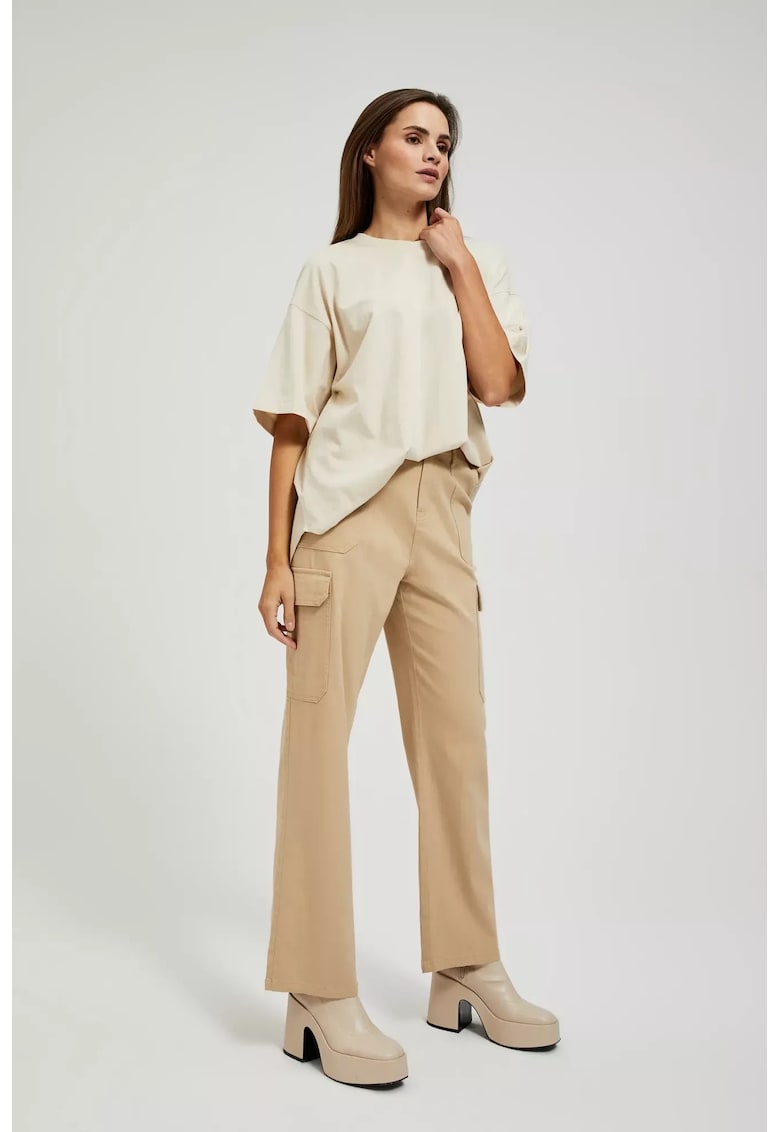 Pantaloni cargo bej cu nasturi - Bej