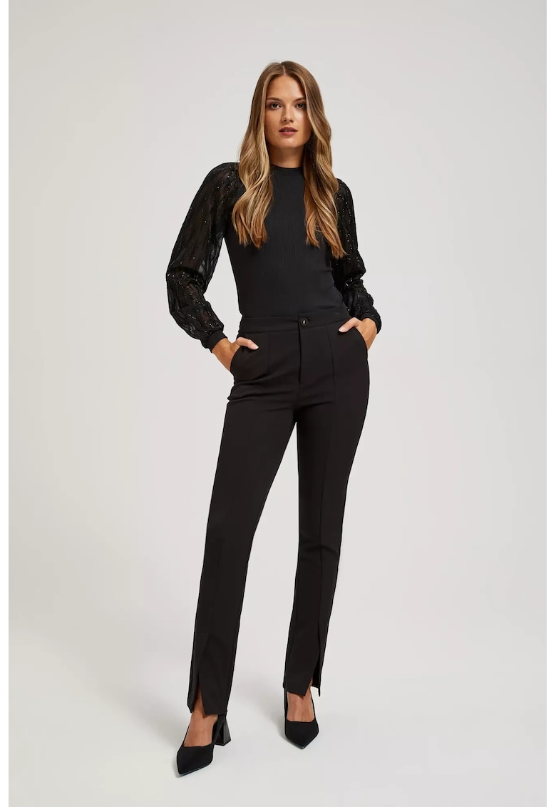 Pantaloni Tailored cu Fante - Negru