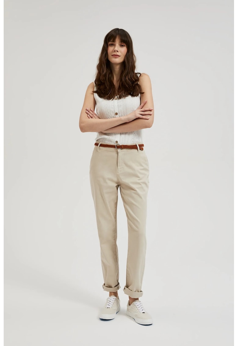 Pantaloni Bej cu Curea Decorativa - Bej