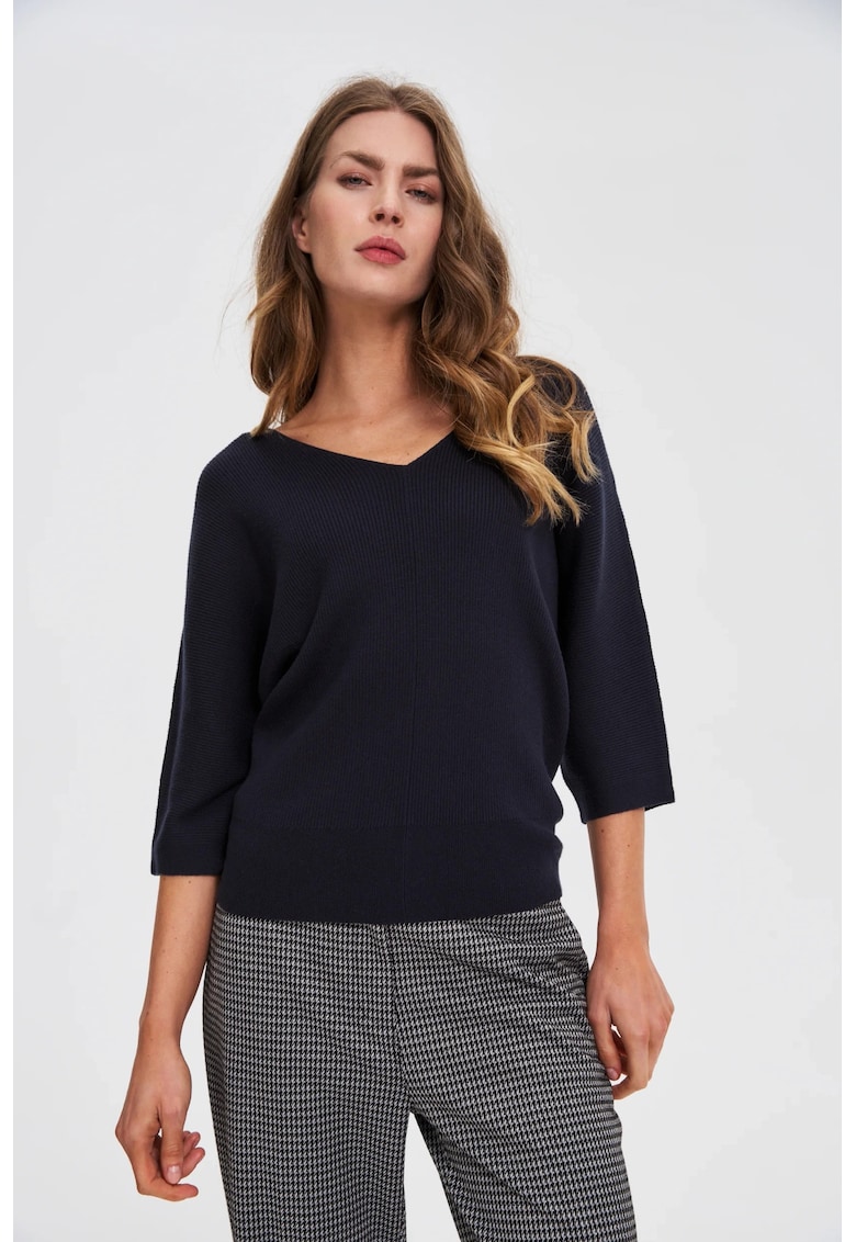 Pulover bleumarin cu maneci 3/4 - Bleumarin