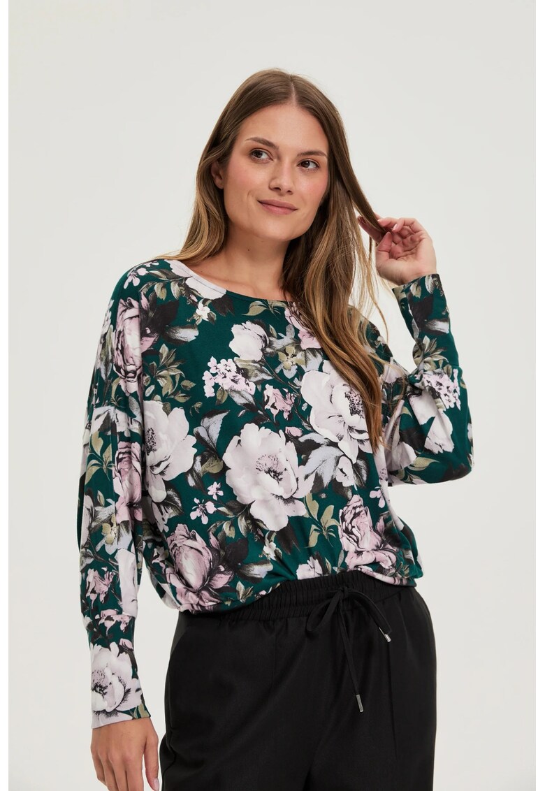 Pulover verde cu flori - Verde inchis