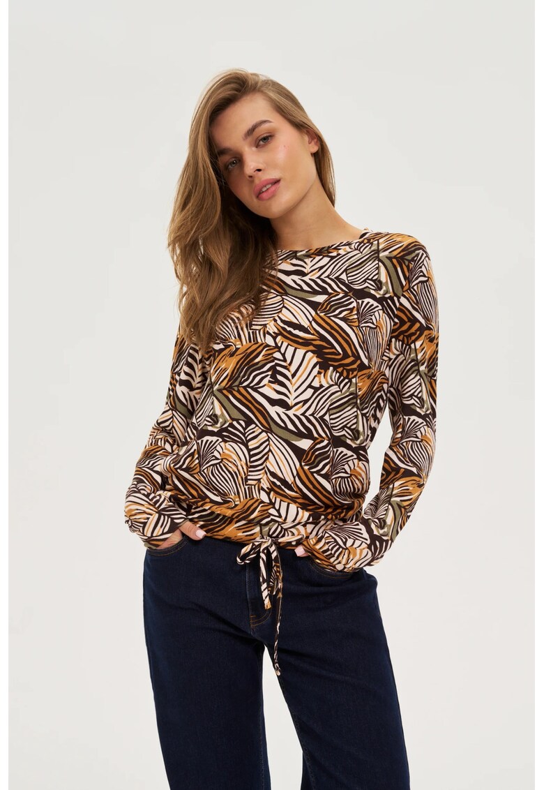 Pulover bej cu model floral - Crem