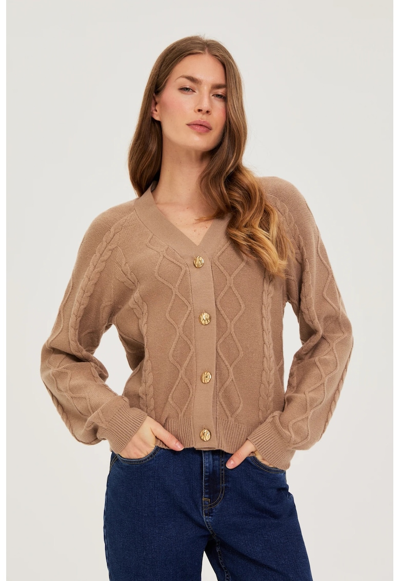 Cardigan tricotat beige - Maro deschis