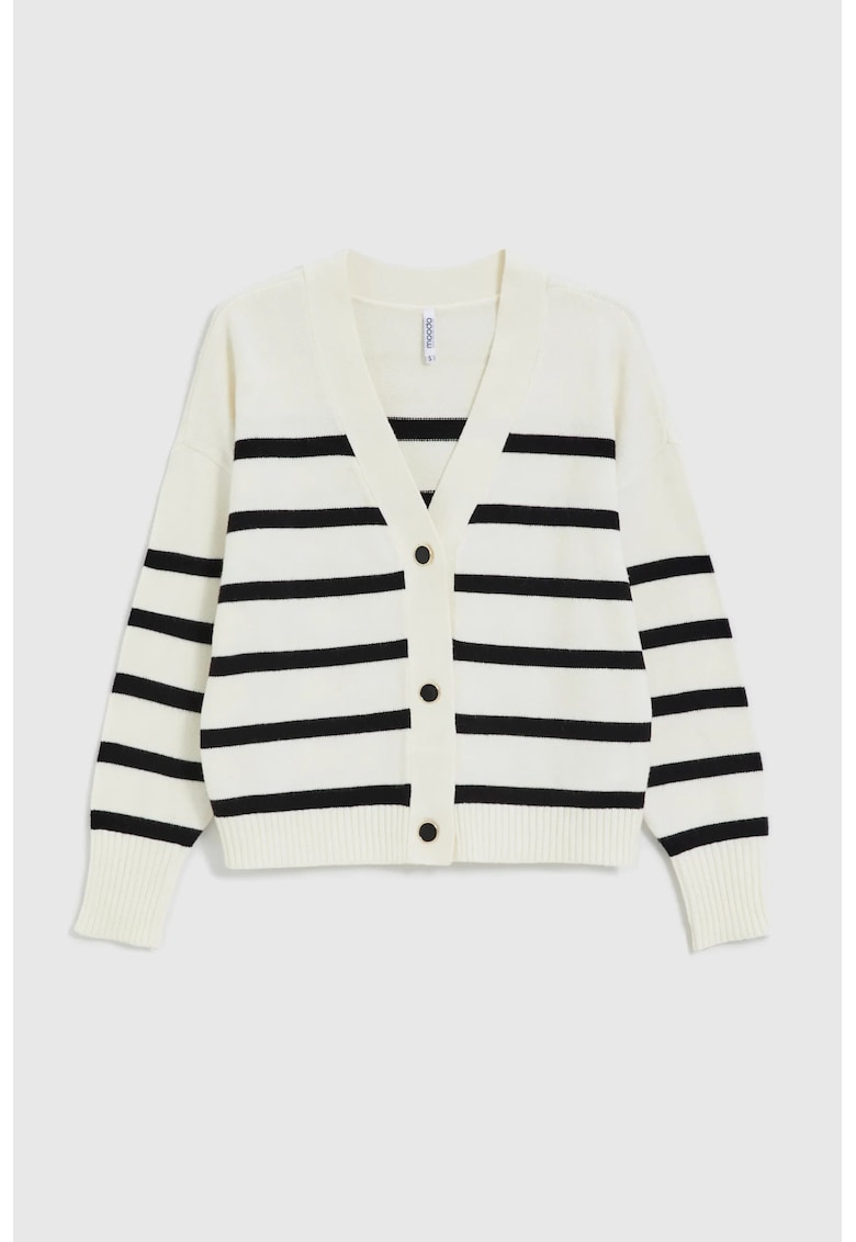 Cardigan cu dungi ecru - Alb murdar