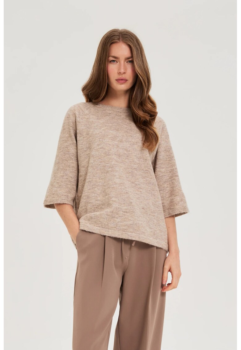 Pulover bej cu maneci scurte - Maro deschis