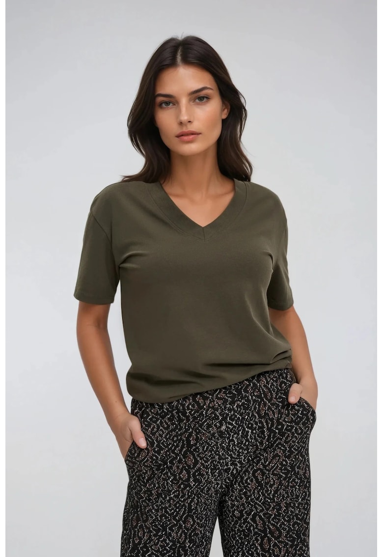 Tricou decolteu V verde - Verde