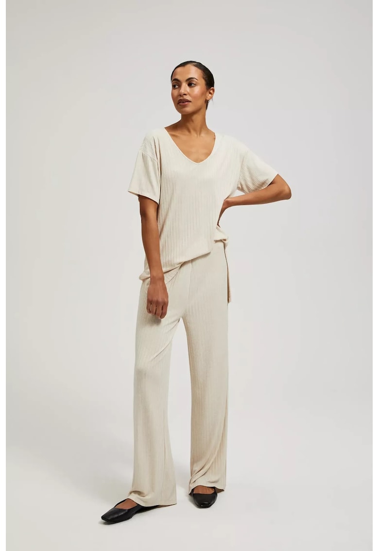 Pantaloni femei - bej - poliester -