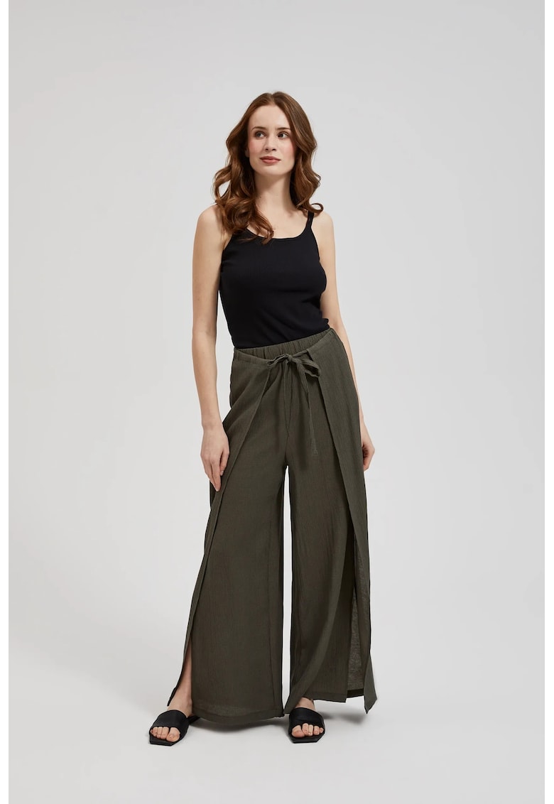 Pantaloni largi cu talie elastica verde -