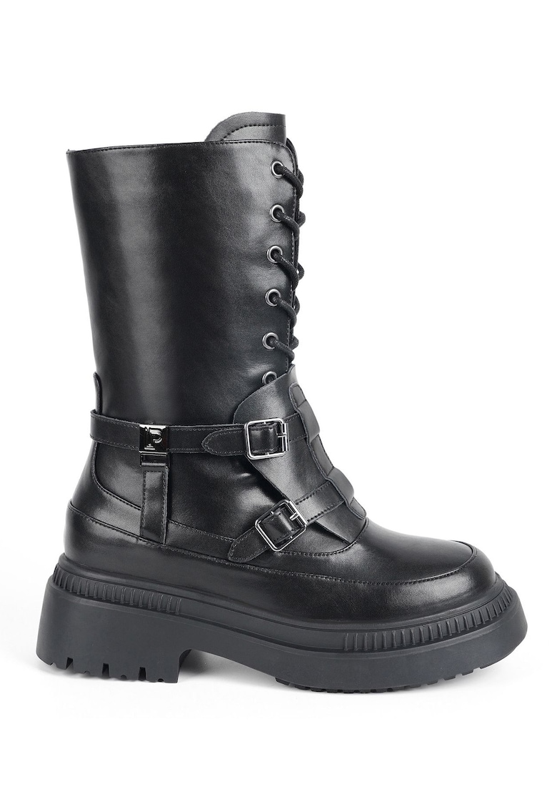 Ghete din piele cu 2 curele decorative Elene - Negru