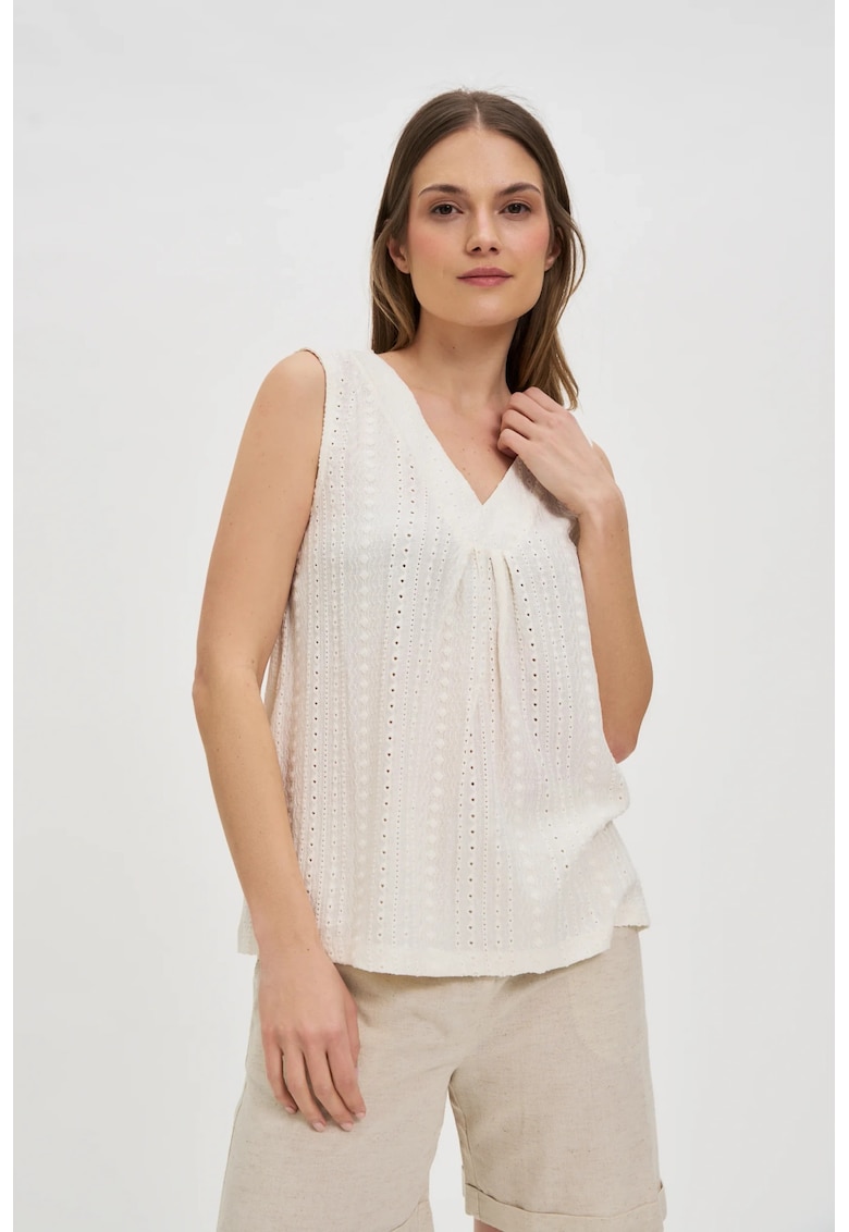 Top cu decolteu in V ecru - Alb murdar