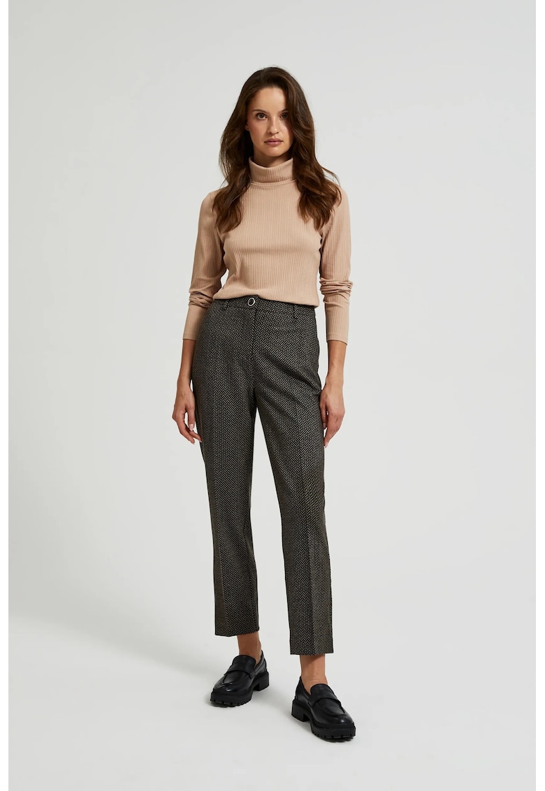 Pantaloni Cigareta Negri cu Fir Metalic - Negru