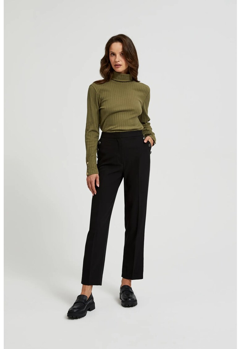 Pantaloni cu butoane decorative pe buzunare negre - Negru