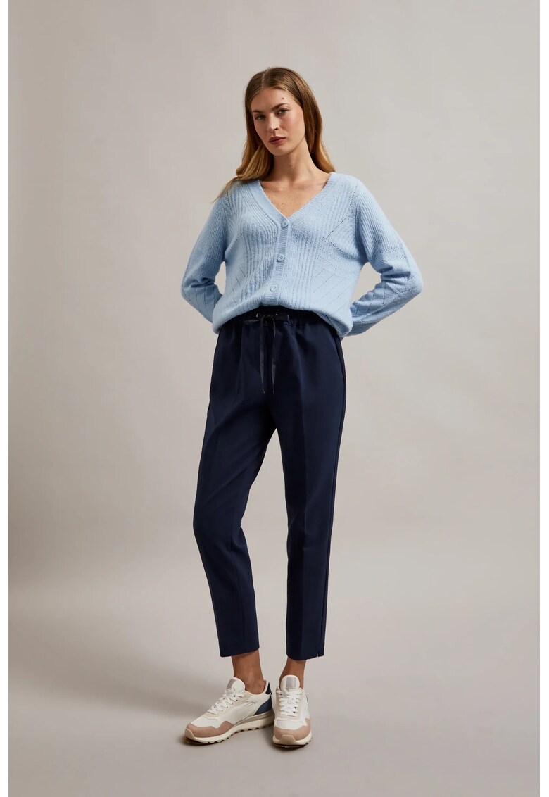 Pantaloni negri cu picior drept si legatura in talie - Bleumarin