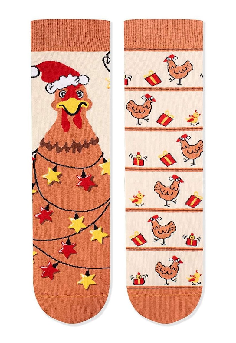 Sosete de Craciun din Bumbac Arty Socks cu Gaina - Ecru