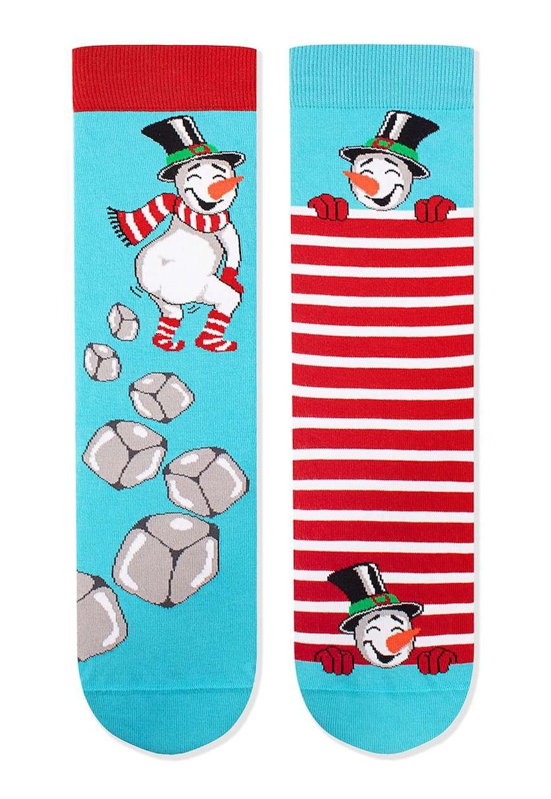 Sosete Arty Socks de Craciun din bumbac Om de Zapada Vesel Turcoaz