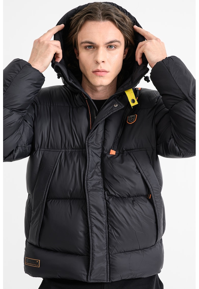 Geaca cu fermoar si gluga Bodir - Negru/Portocaliu