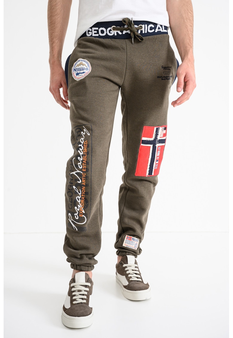 Pantaloni de trening cu aplicatii logo Myer - Kaki