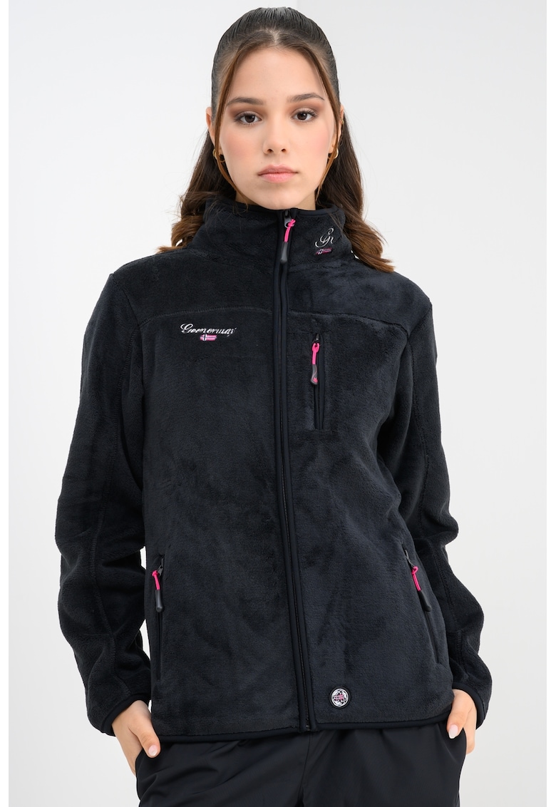 Bluza de trening din material teddy cu fermoar si guler mediu