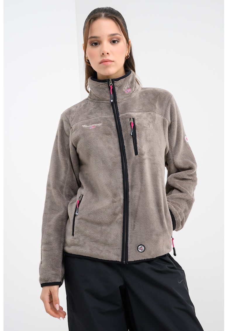 Bluza de trening din material teddy cu fermoar si guler mediu
