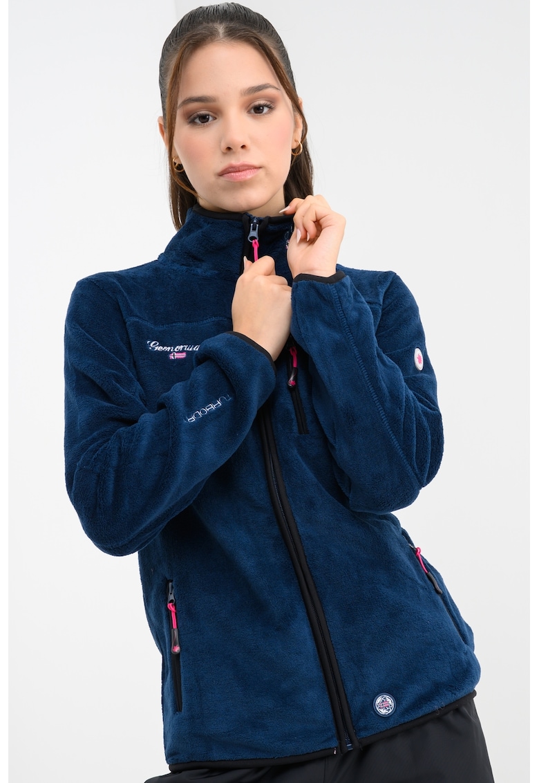 Bluza de trening din material teddy cu fermoar si guler mediu