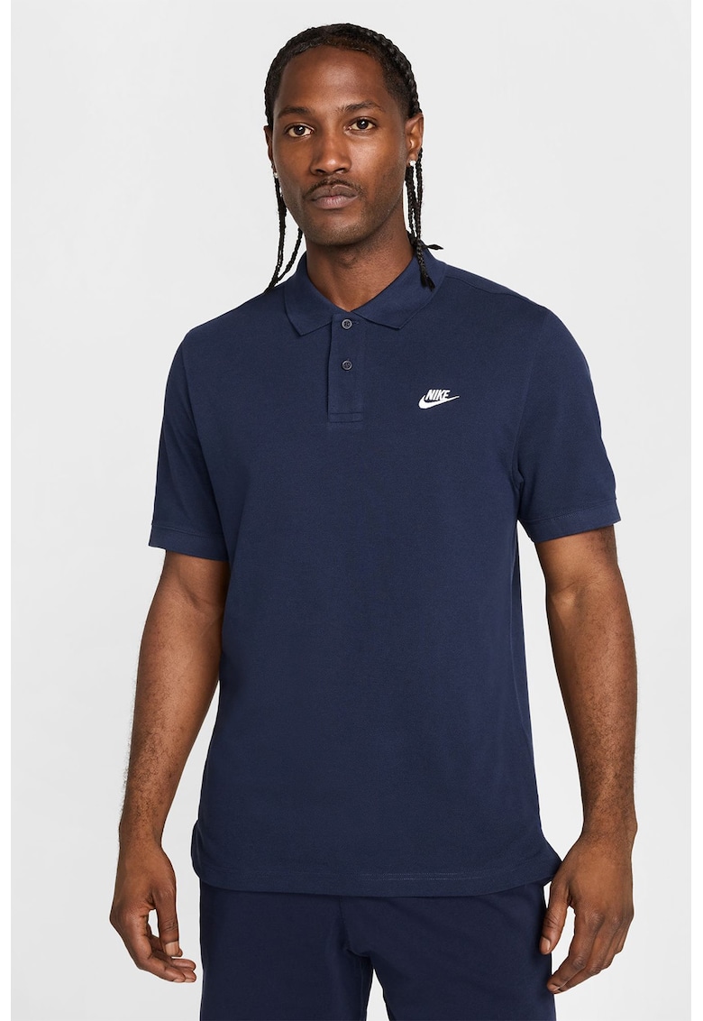 Tricou polo din material pique cu logo - Bleumarin